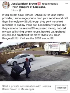 customer testimonial facebook post trash rangers