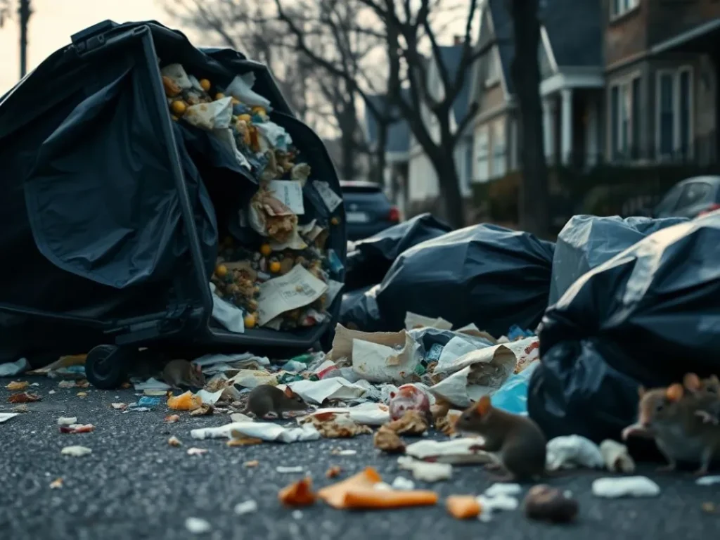 rats mice rodents made mess of trash at road