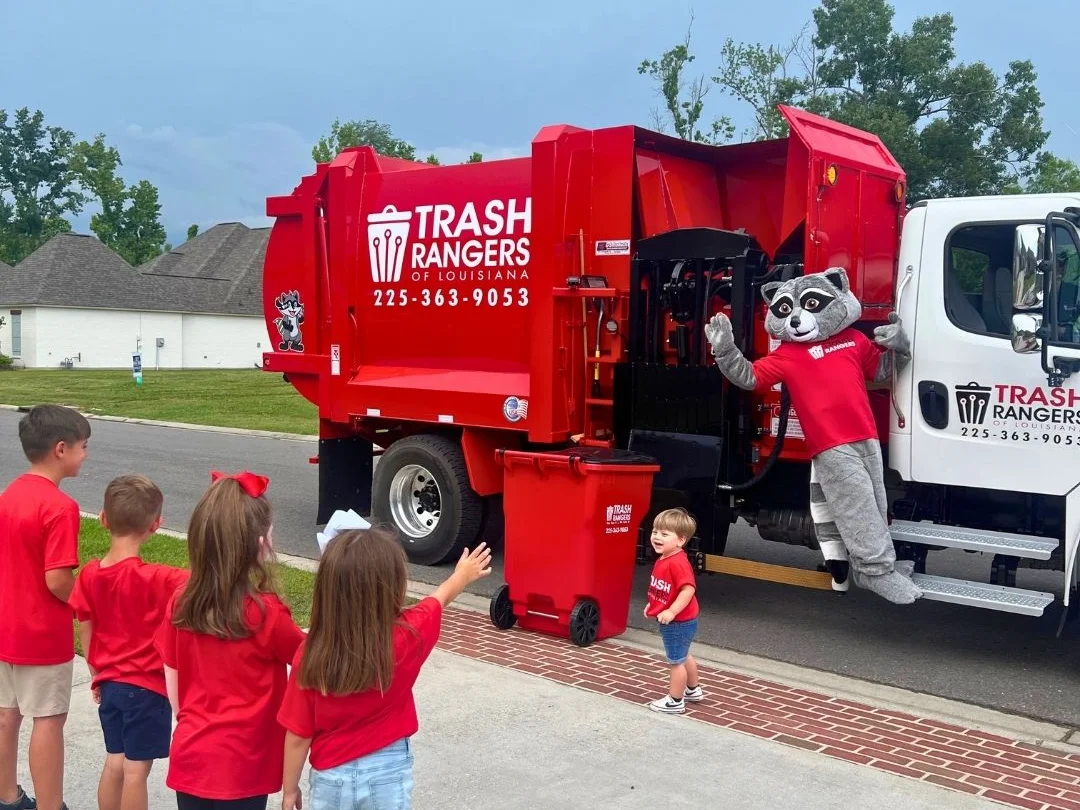 trash rangers mascot with kids