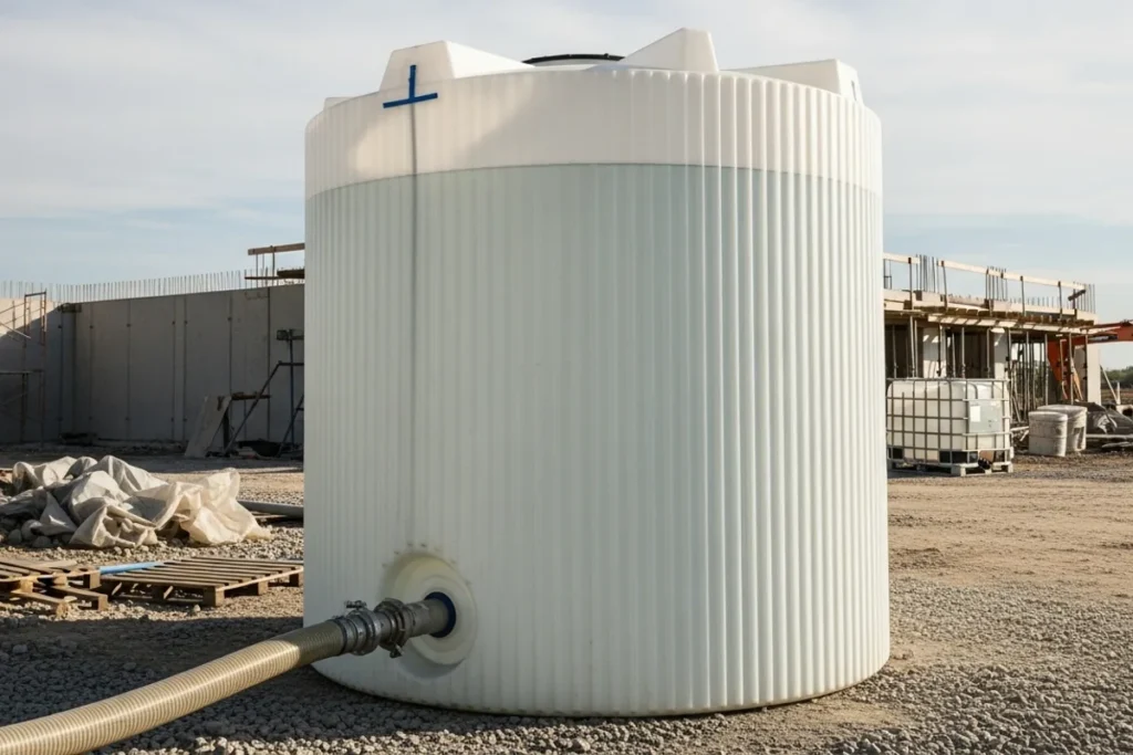 plastic water holding tank construction site