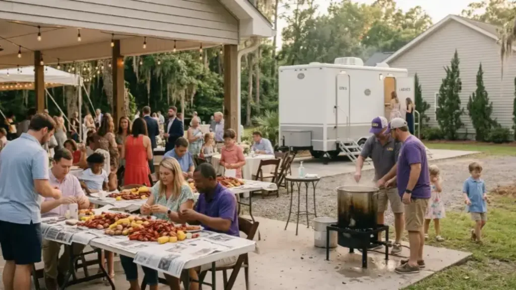 luxury restroom trailer outdoor crawfish boil event
