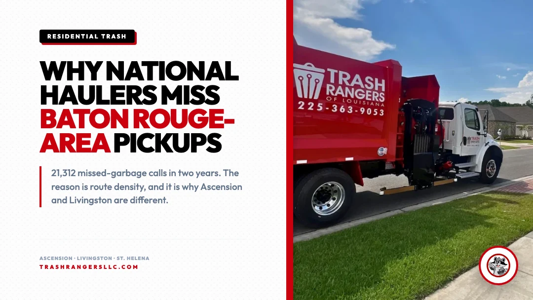 Trash Rangers truck picking up residential trash in Ascension Parish