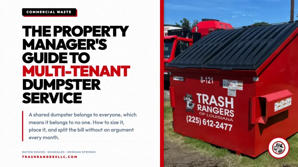 Trash Rangers eight yard red front-load commercial dumpster for multi-tenant properties