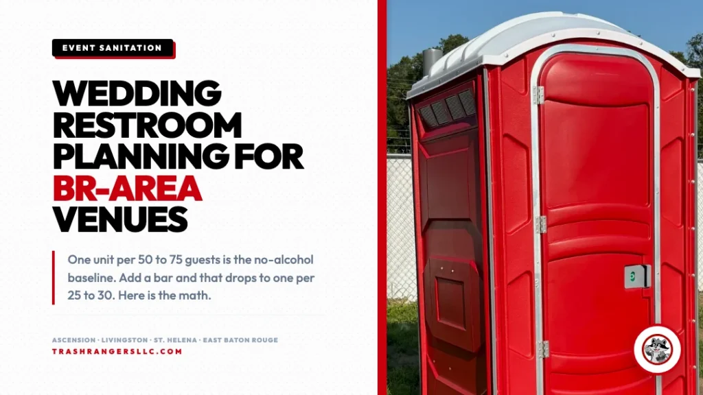 Trash Rangers portable restroom unit on level ground for an outdoor event